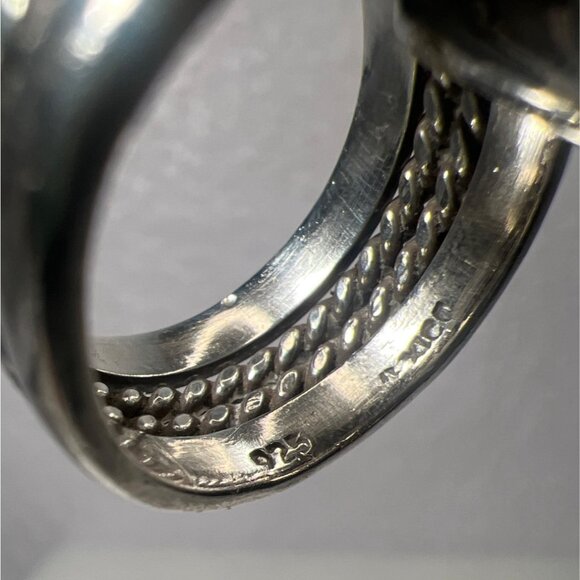 Unisex Silver 925 Band Ring Sz 8.5 Double Rope Cigar Band 80s Pattern Boho Hippi - Picture 2 of 7